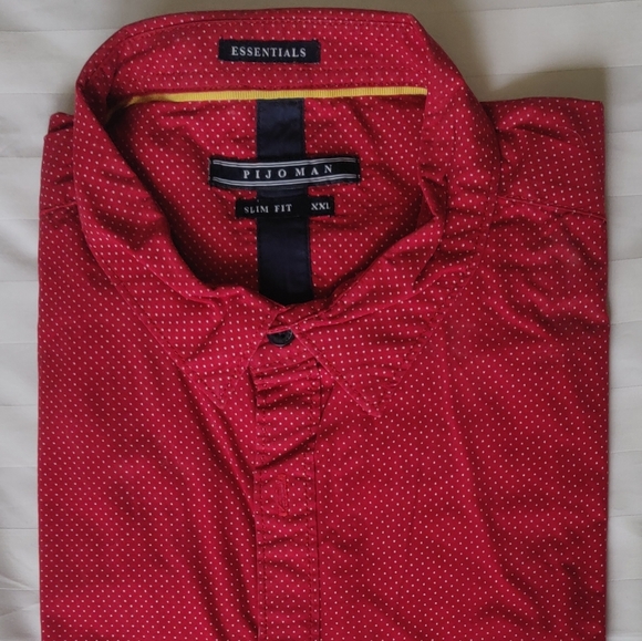 PIJO MAN Men's Casual Shirt Slim Fit Red Polka dots XXL